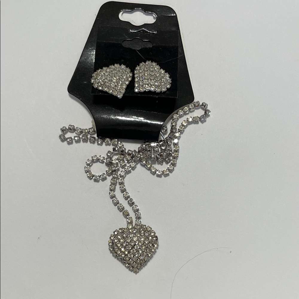 Crystal Heart Pendant Necklace and Stud Heart Earrings Set